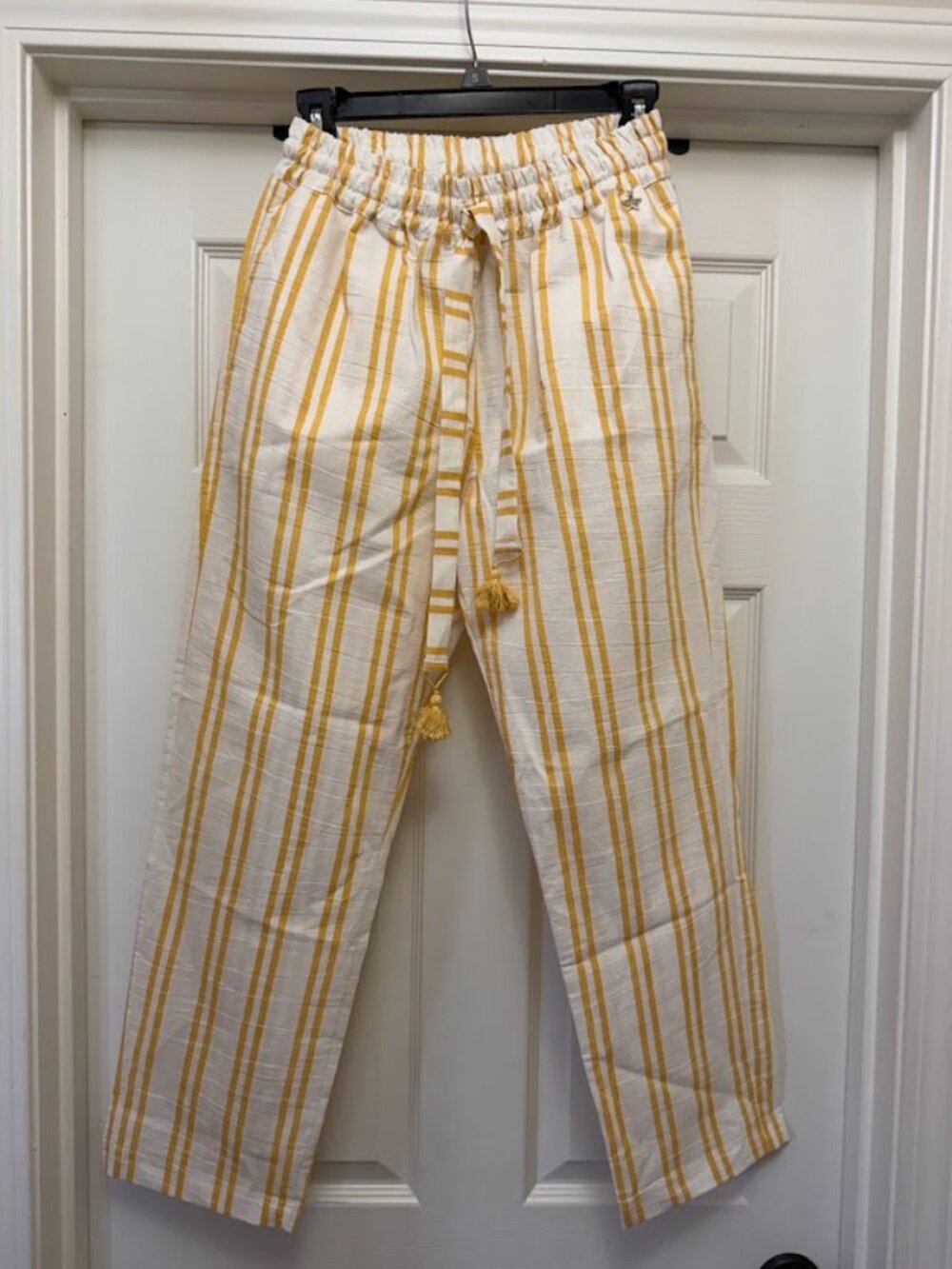 NWT Souvenir Striped Linen Blend Pants Size S Mustard & Ivory
